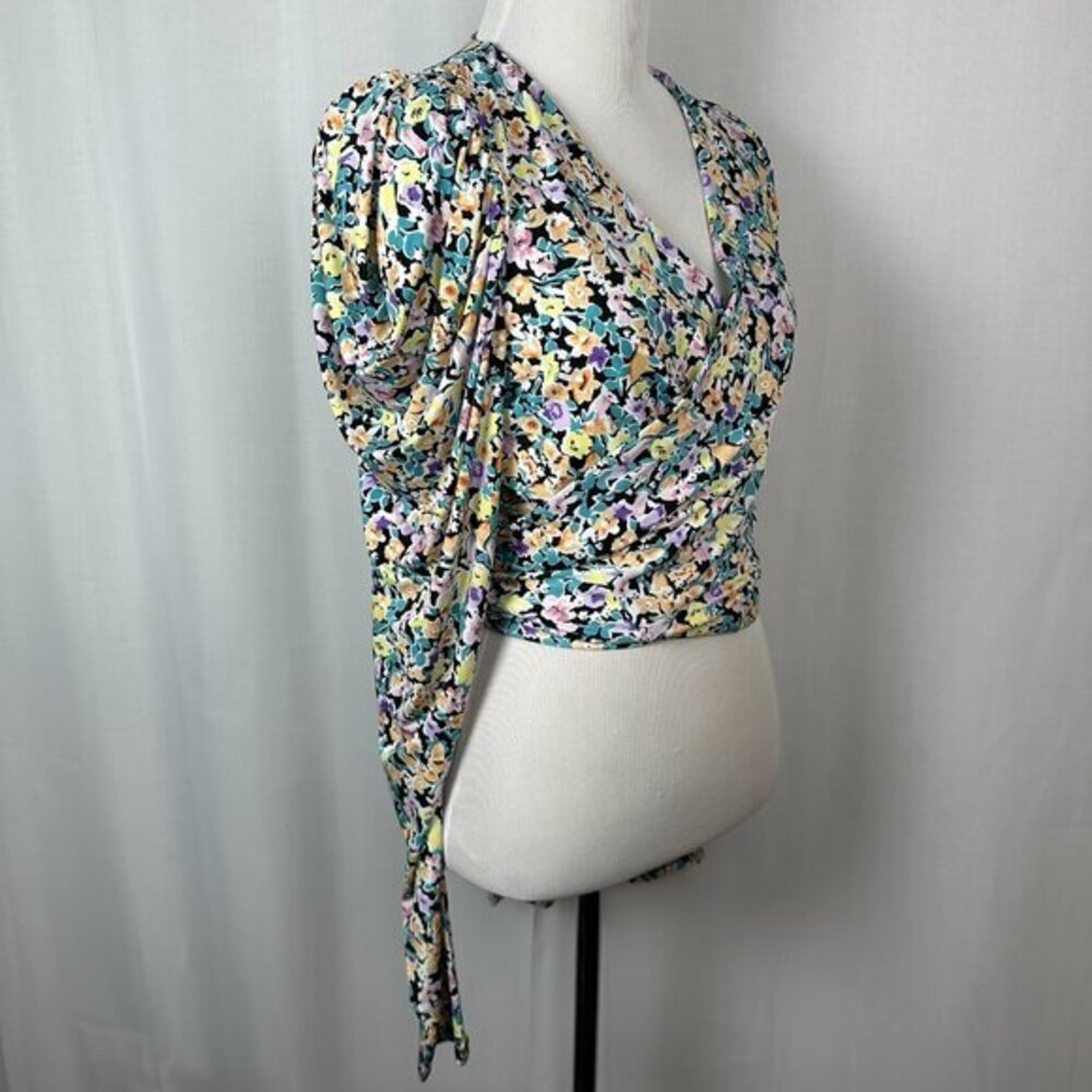 AFRM Celeste‎ Floral Puff Sleeve Cropped Wrap Top Small Pastel Feminine Spring